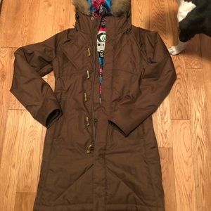 Volcom size small women’s brown long winter jacket - coat
